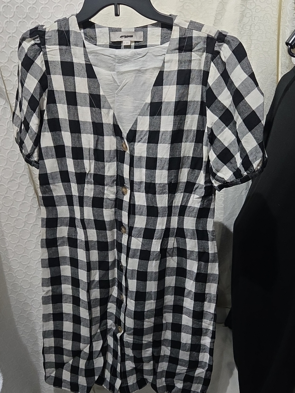 LOFT Black and White Gingham Midi Dress